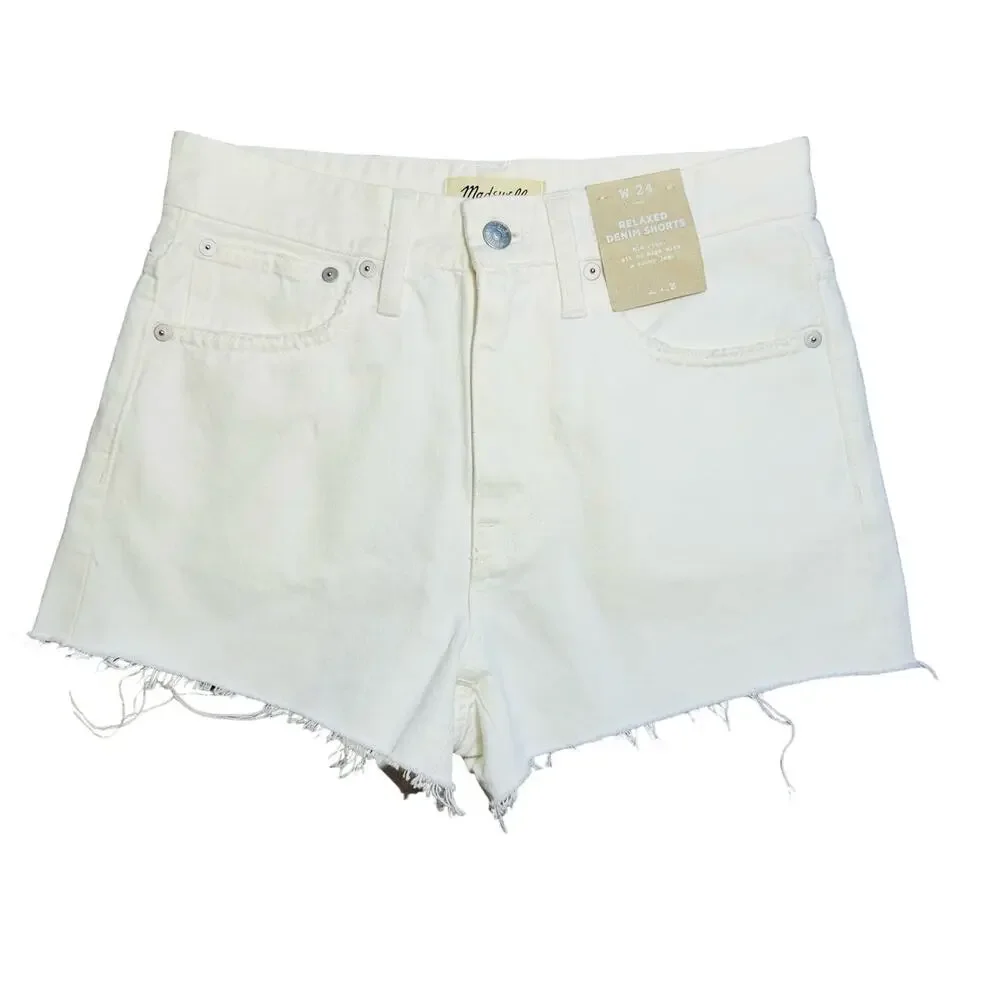 Madewell White Relaxed Denim Shorts - Picture 1 of 3